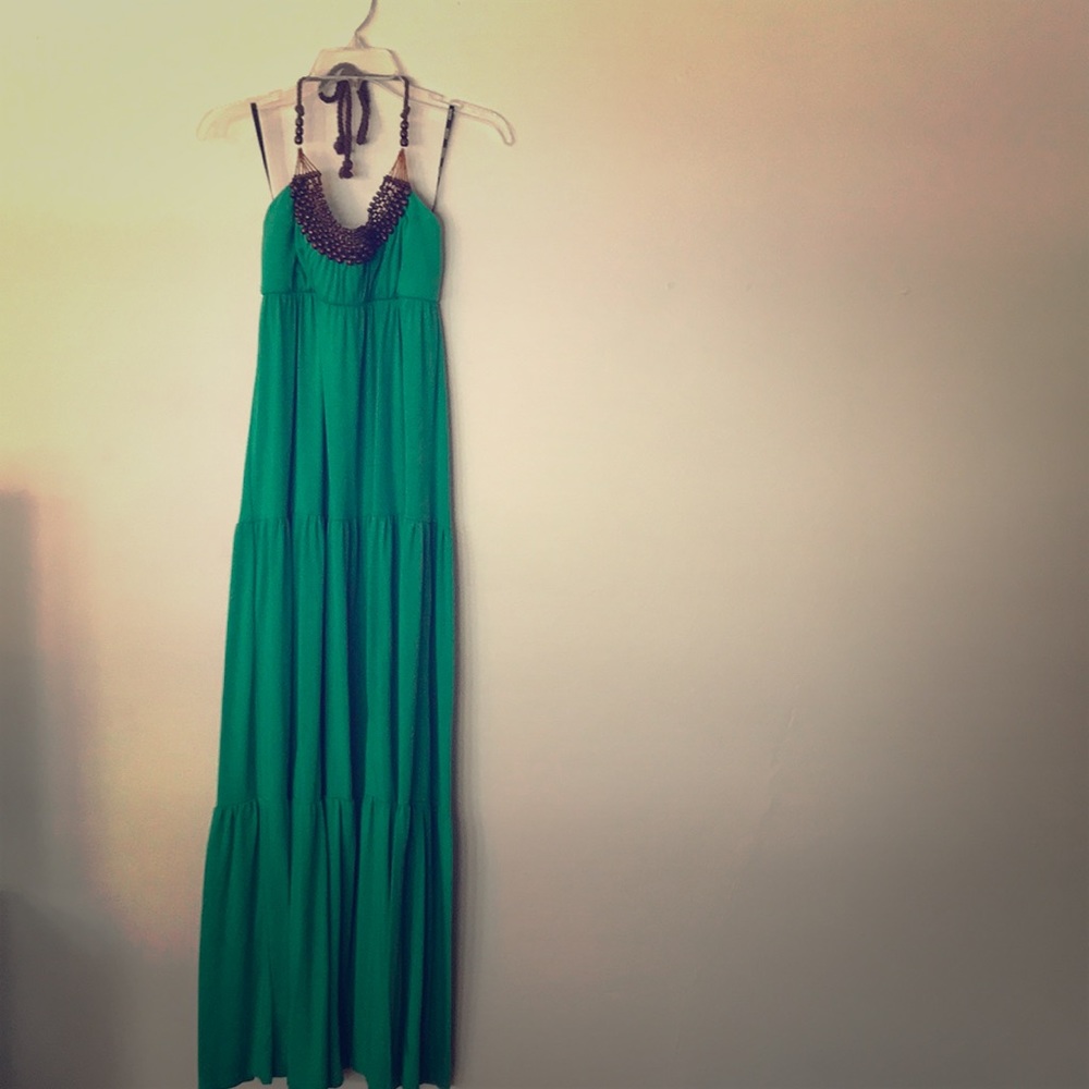 Kelly green halter maxi dress